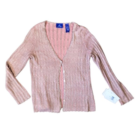 JH Collectibles Petite Beige and Pink Shimmer Silk Blend Cardigan Sweater - Picture 4 of 7
